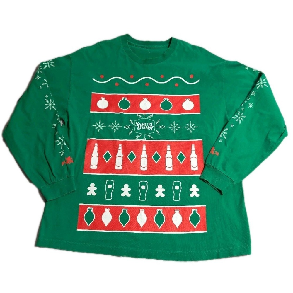 Samuel Adams Beer Holiday Christmas Long Sleeve T Shirt With Decorations XL